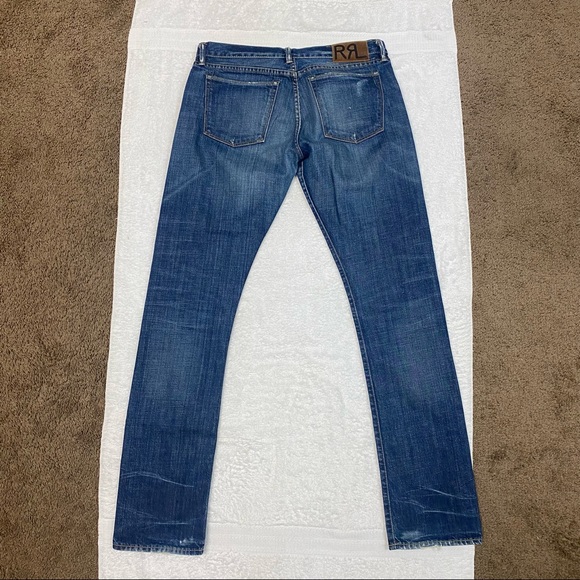 RRL Straight Leg Selvedge Denim Jeans Button Fly Blue Mens 34x34 Made in USA - Picture 4 of 9
